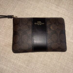 Coach Brown and Black Leather Wristlet NWT